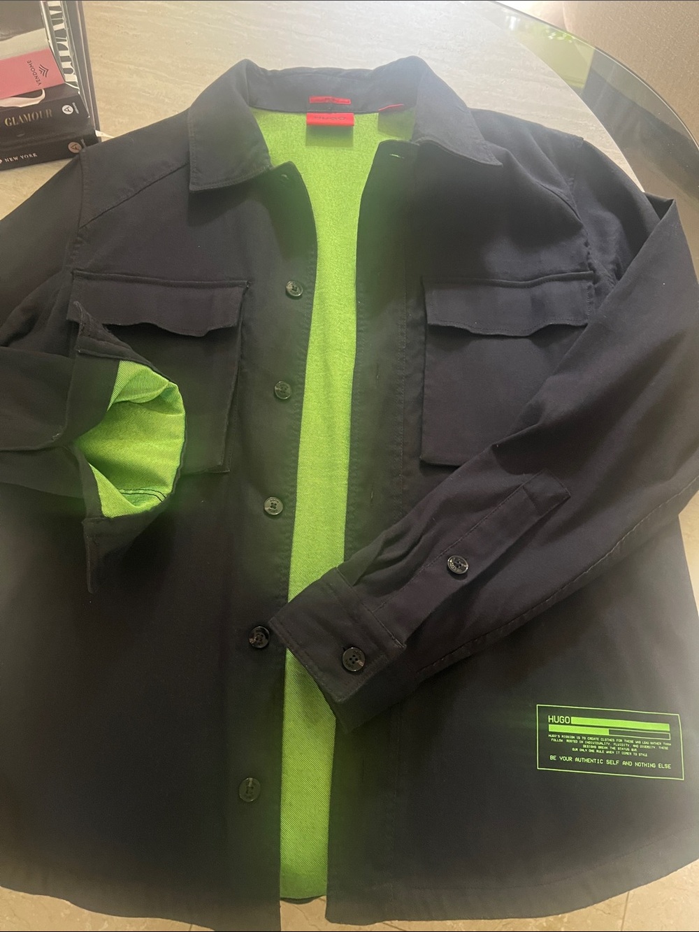 HUGO Black Overshirt with Neon Green Interior